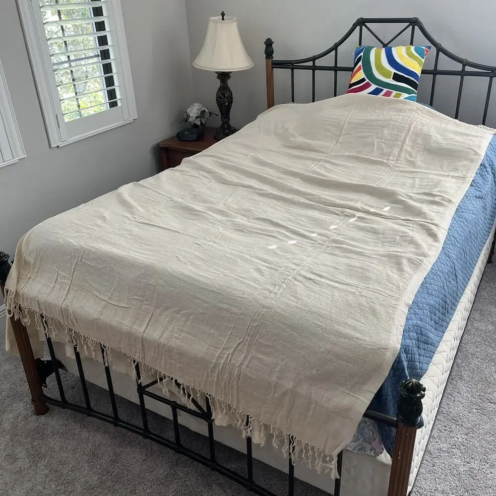 Natural Cotton Throw home decor, cottage, beach, coastal. Fringe on edge.